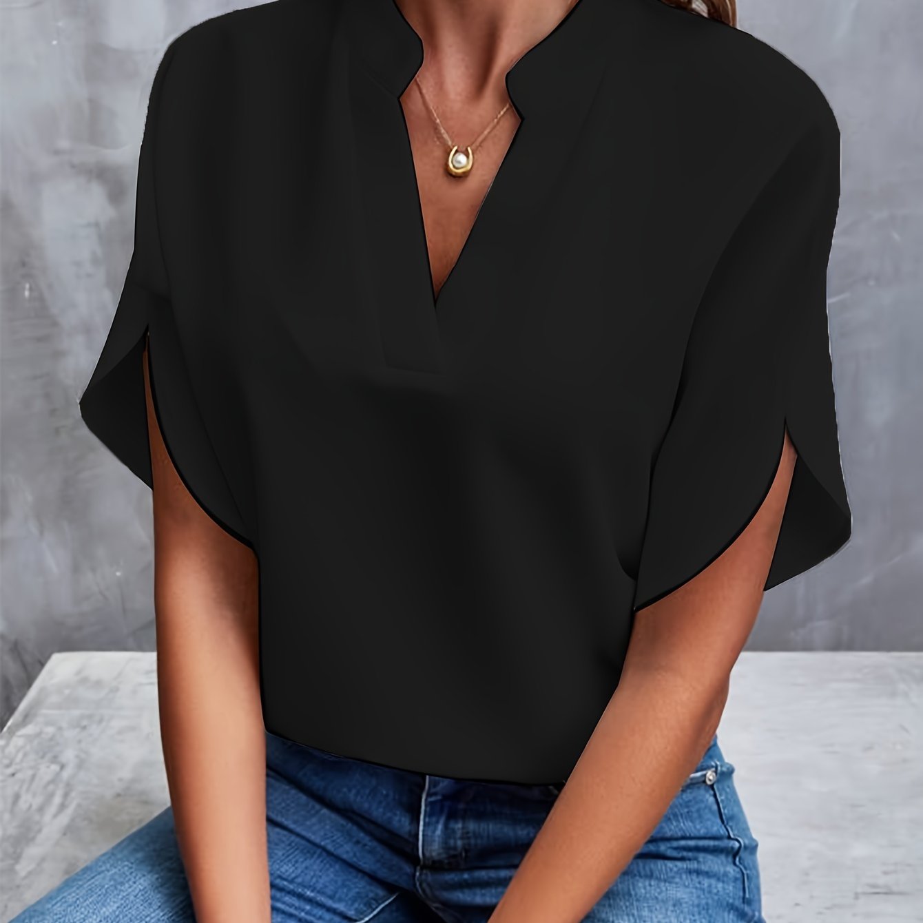 Celestine™ | Feminint Mode Slitsad Petal-ärm V-Neck Top