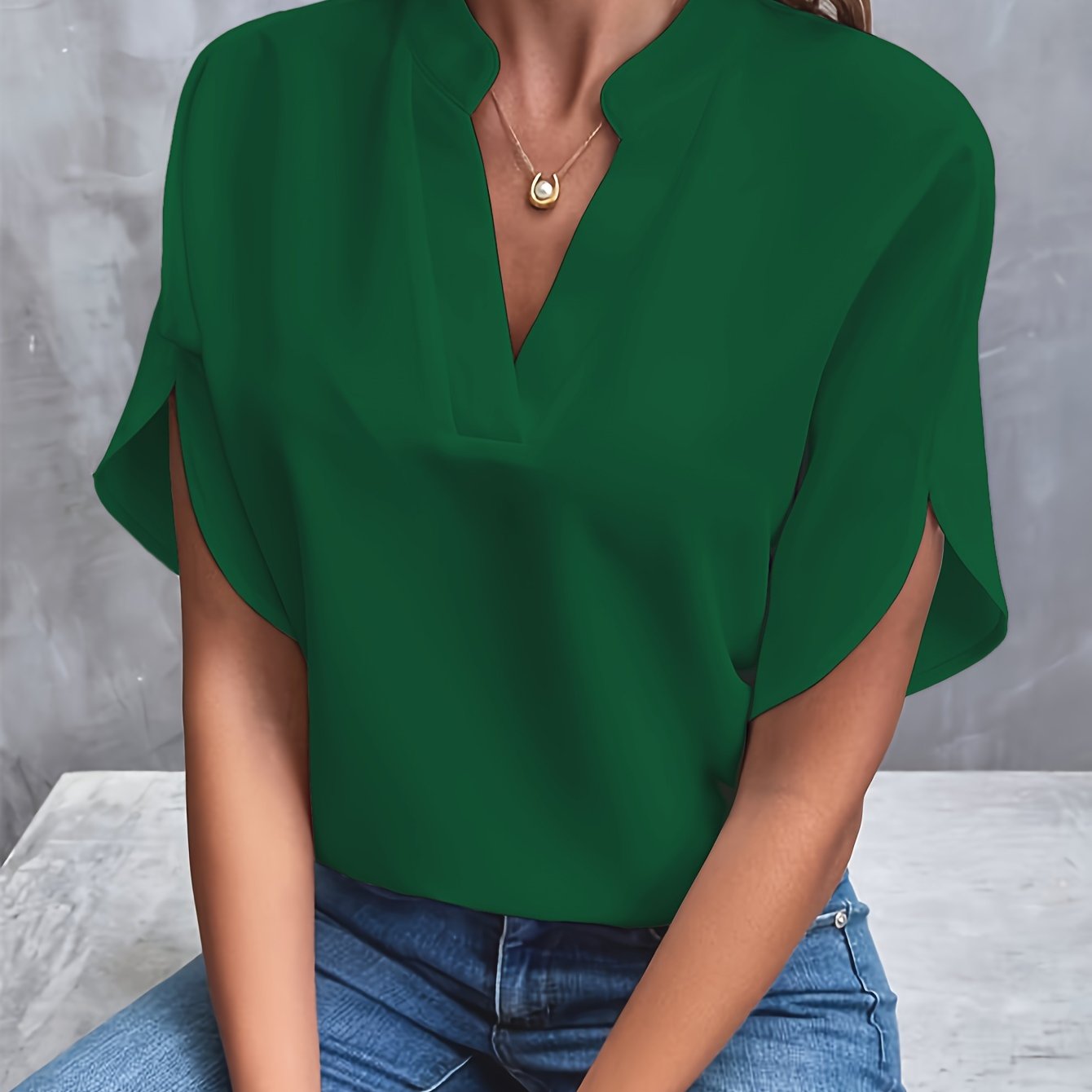 Celestine™ | Feminint Mode Slitsad Petal-ärm V-Neck Top